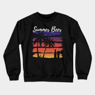 Retro Sunset With Beer and Palm trees Crewneck Sweatshirt